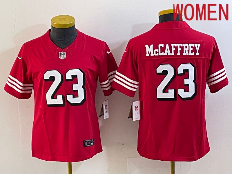 Women San Francisco 49ers #23 Mccaffrey Red 2023 Nike Vapor Limited NFL Jersey style 4->women nfl jersey->Women Jersey